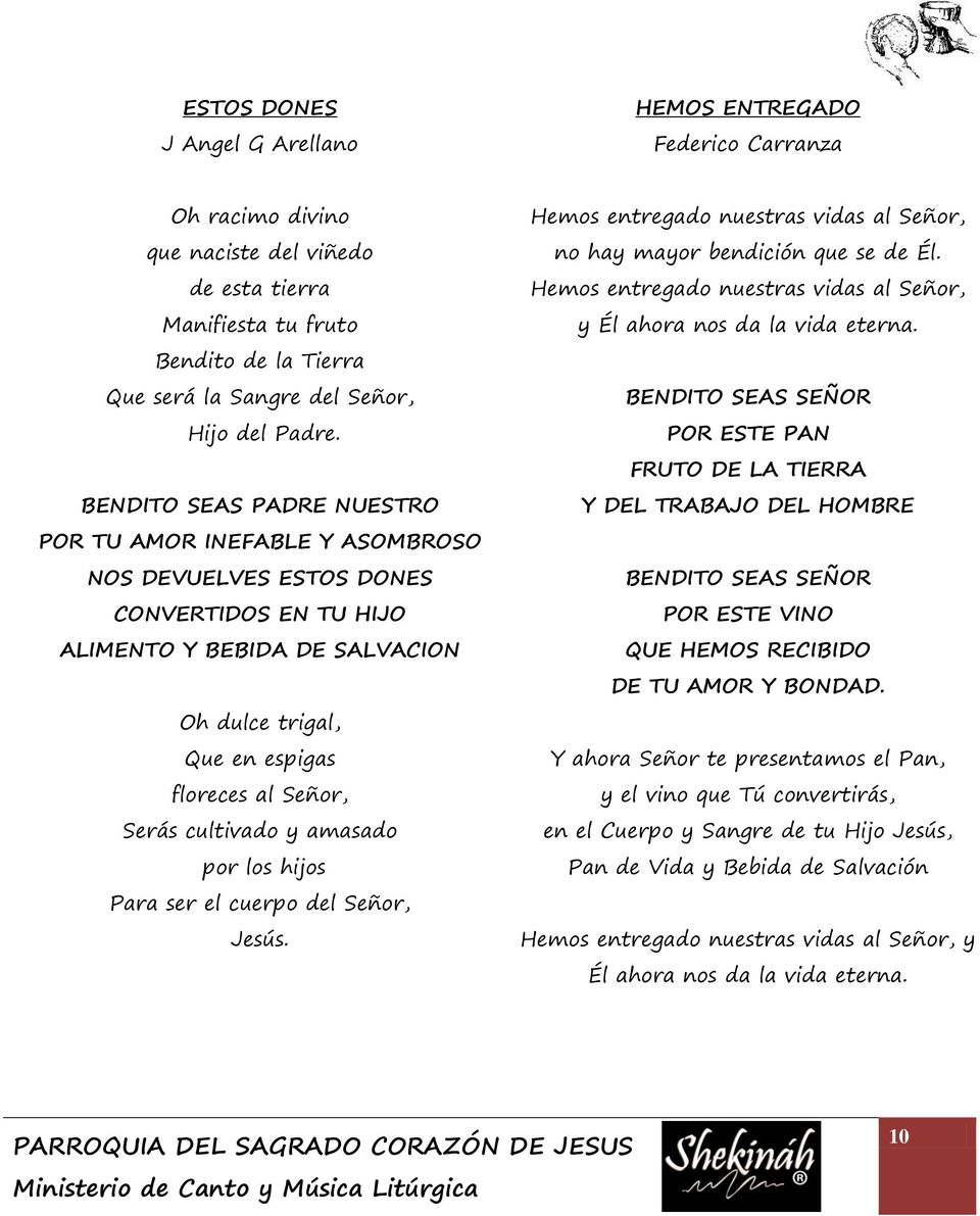 PARROQUIA DEL SAGRADO CORAZÓN DE JESUS Ministerio de Canto y Música  Litúrgica - PDF Free Download