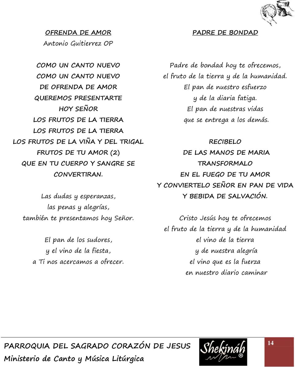 PARROQUIA DEL SAGRADO CORAZÓN DE JESUS Ministerio de Canto y Música  Litúrgica - PDF Free Download