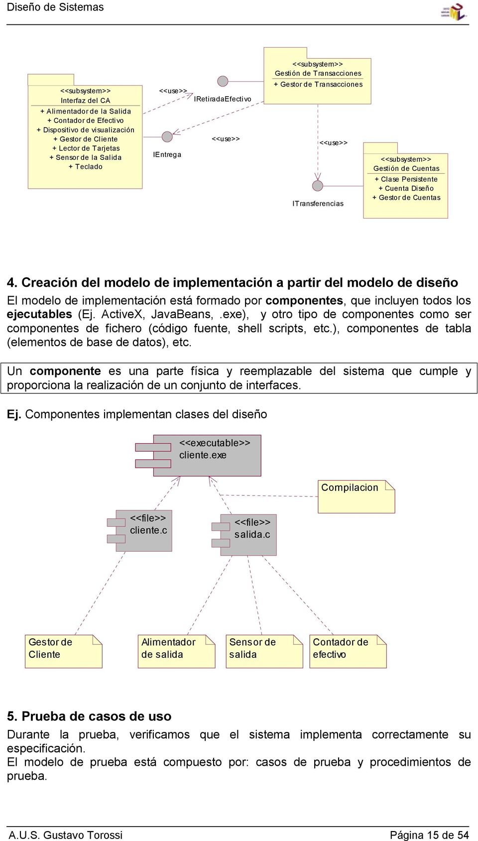 Cuentas 4. Creación del modelo de implementación a partir del modelo de diseño El modelo de implementación está formado por componentes, que incluyen todos los ejecutables (Ej. ActiveX, JavaBeans,.