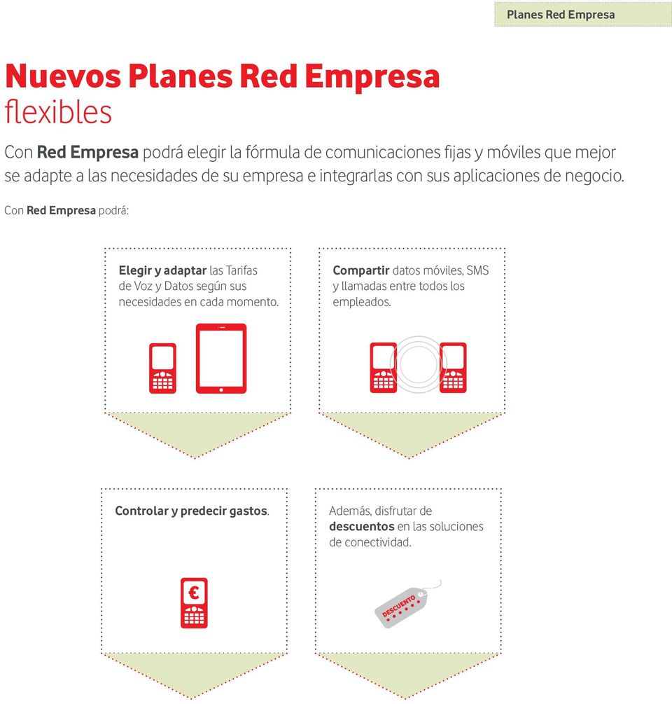 Con Red Empresa podrá: Elegir y adaptar las Tarifas de Voz y Datos según sus necesidades en cada momento.