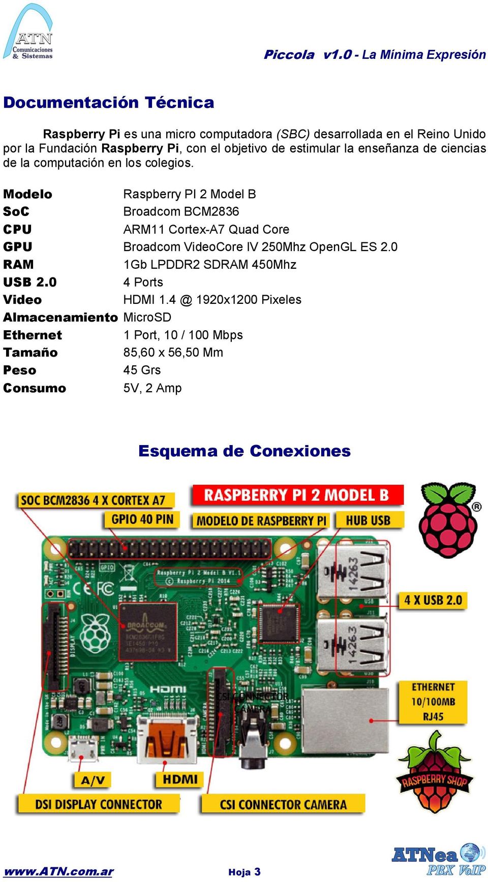 Modelo Raspberry PI 2 Model B SoC Broadcom BCM2836 CPU ARM11 Cortex-A7 Quad Core GPU Broadcom VideoCore IV 250Mhz OpenGL ES 2.