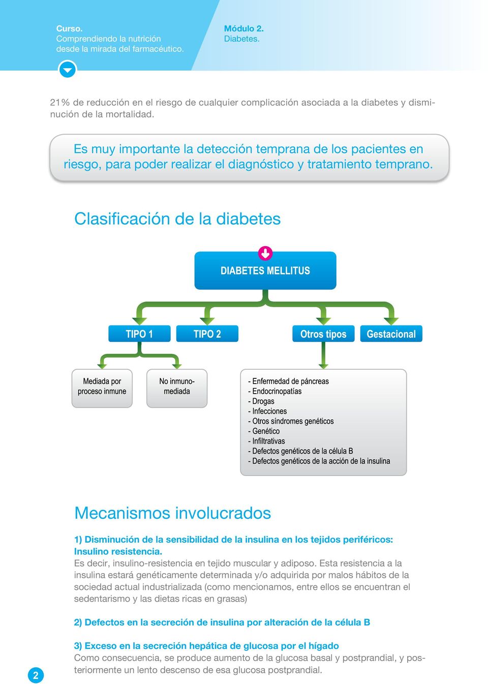 Clasificación de la diabetes Mecanismos involucrados 1) Disminución de la sensibilidad de la insulina en los tejidos periféricos: Insulino resistencia.