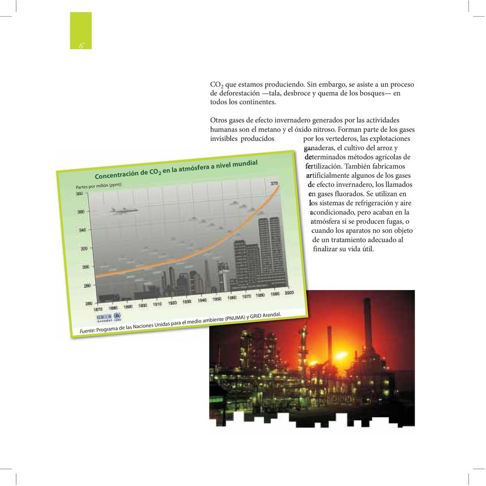 Otros gases de efecto invernadero generados por las actividades humanas son el metano y el óxido nitroso.