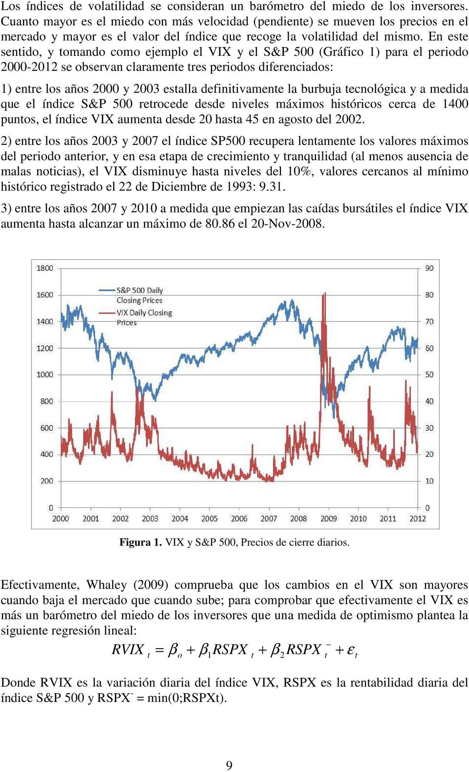 En ese sendo, y omando como ejemplo el VIX y el S&P 500 (Gráfco ) para el perodo 000-0 se observan claramene res perodos dferencados: ) enre los años 000 y 003 esalla defnvamene la burbuja ecnológca