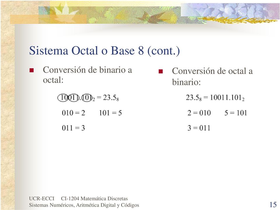 Conversión de octal a binario: