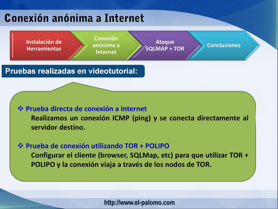 Prueba de conexión utilizando TOR + POLIPO Configurar el cliente (browser,