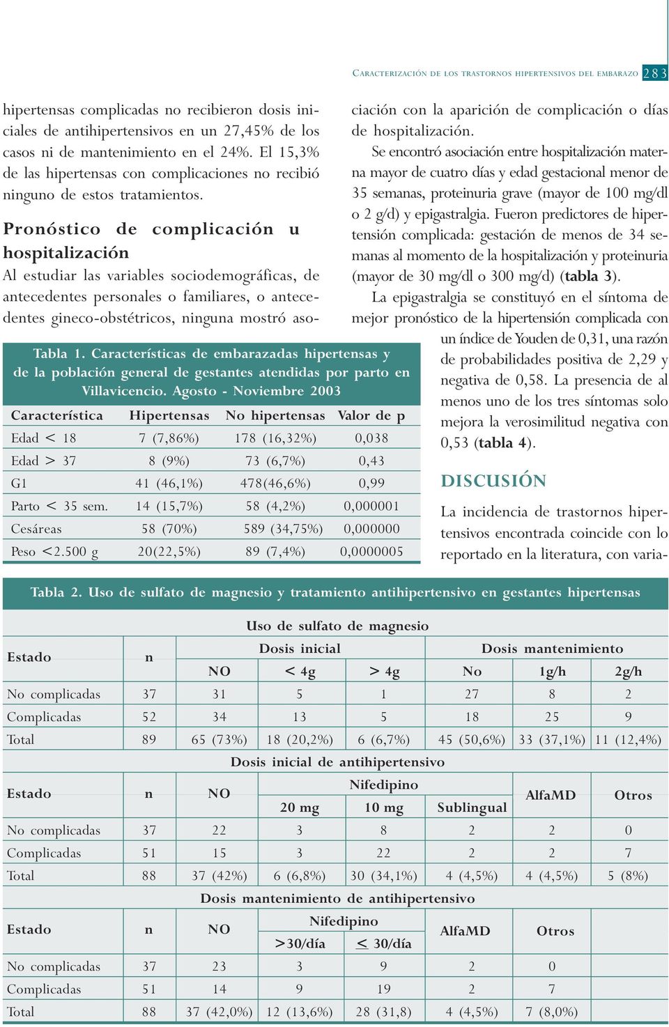 Características de embarazadas hipertensas y de la población general de gestantes atendidas por parto en Villavicencio.