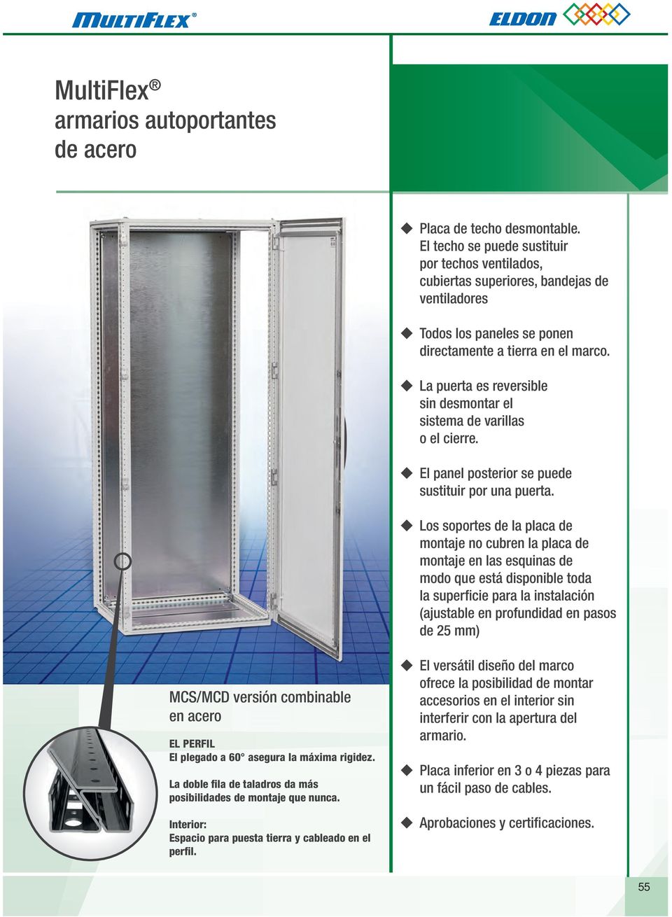 La puerta es reversible sin desmontar el sistema de varillas o el cierre. El panel posterior se puede sustituir por una puerta.