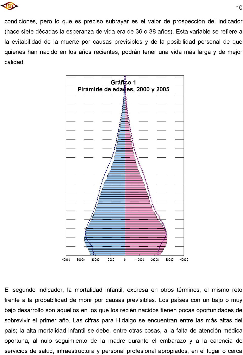 calidad. Gráfico 1 Pirámide de edades, 2000 y 2005 El segundo indicador, la mortalidad infantil, expresa en otros términos, el mismo reto frente a la probabilidad de morir por causas previsibles.