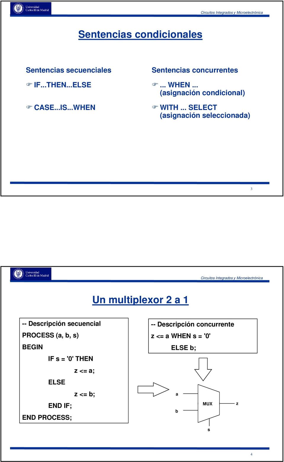 .. SELECT (asignación seleccionada) 3 Un multiplexor 2 a 1 -- Descripción secuencial