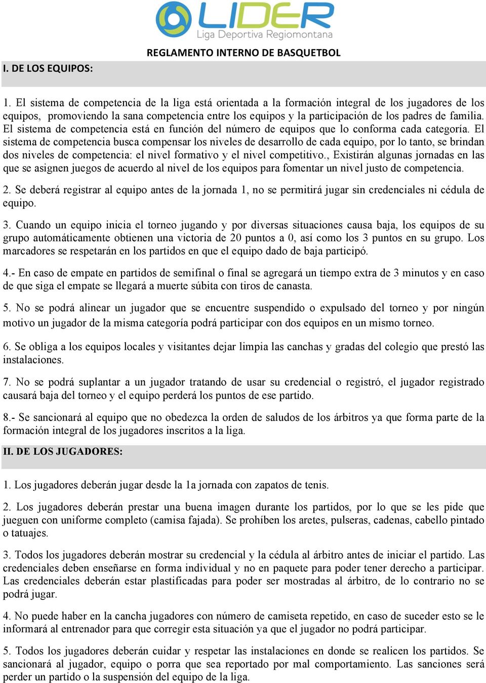 REGLAMENTO INTERNO DE BASQUETBOL - PDF Free Download