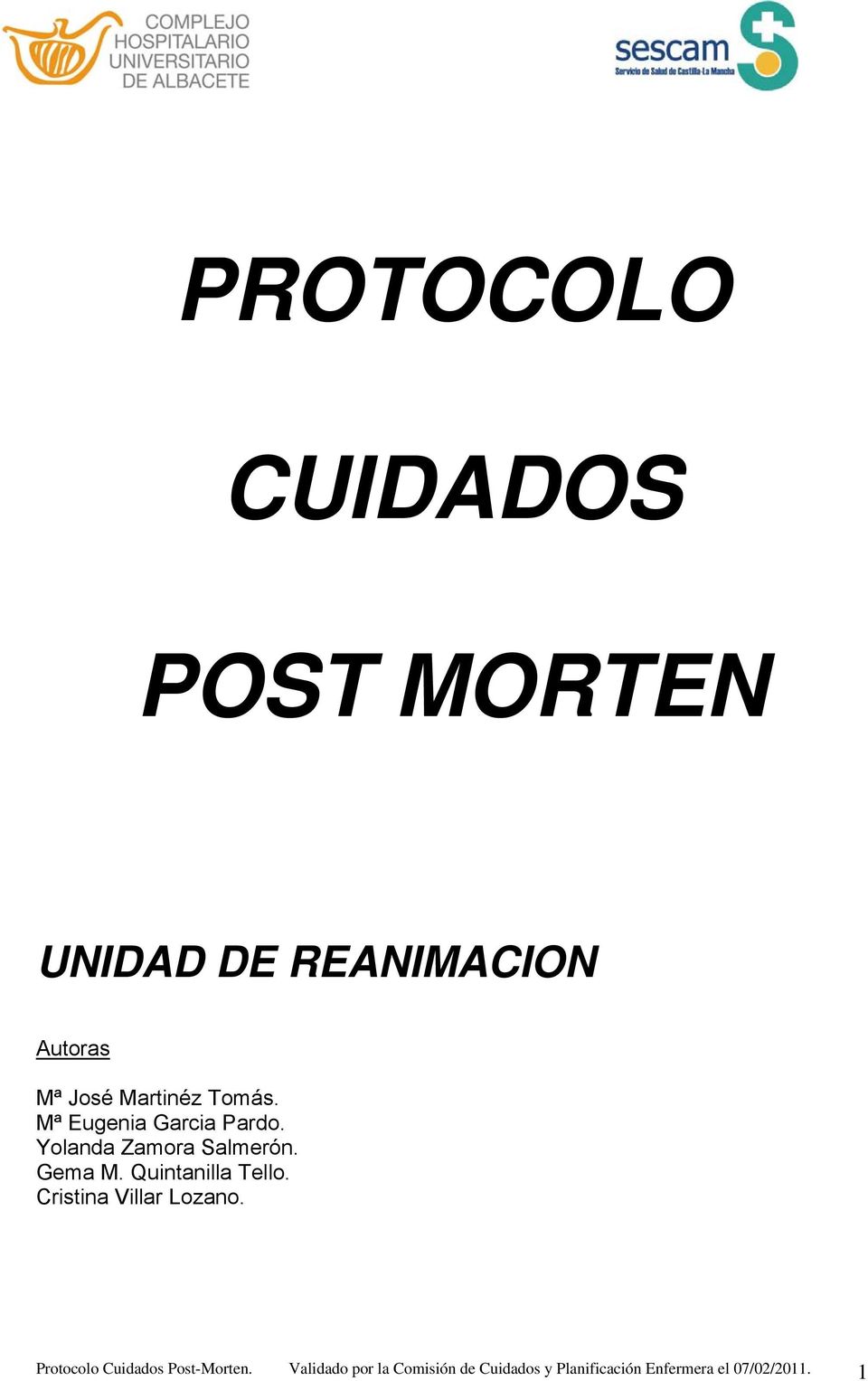 Quintanilla Tello. Cristina Villar Lozano. Protocolo Cuidados Post-Morten.