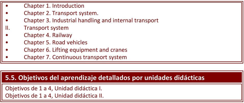 Road vehicles Chapter 6. Lifting equipment and cranes Chapter 7. Continuous transport system 5.