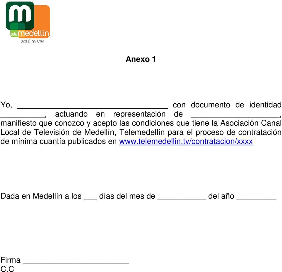 Medellín, Telemedellín para el proceso de contratación de mínima cuantía publicados en