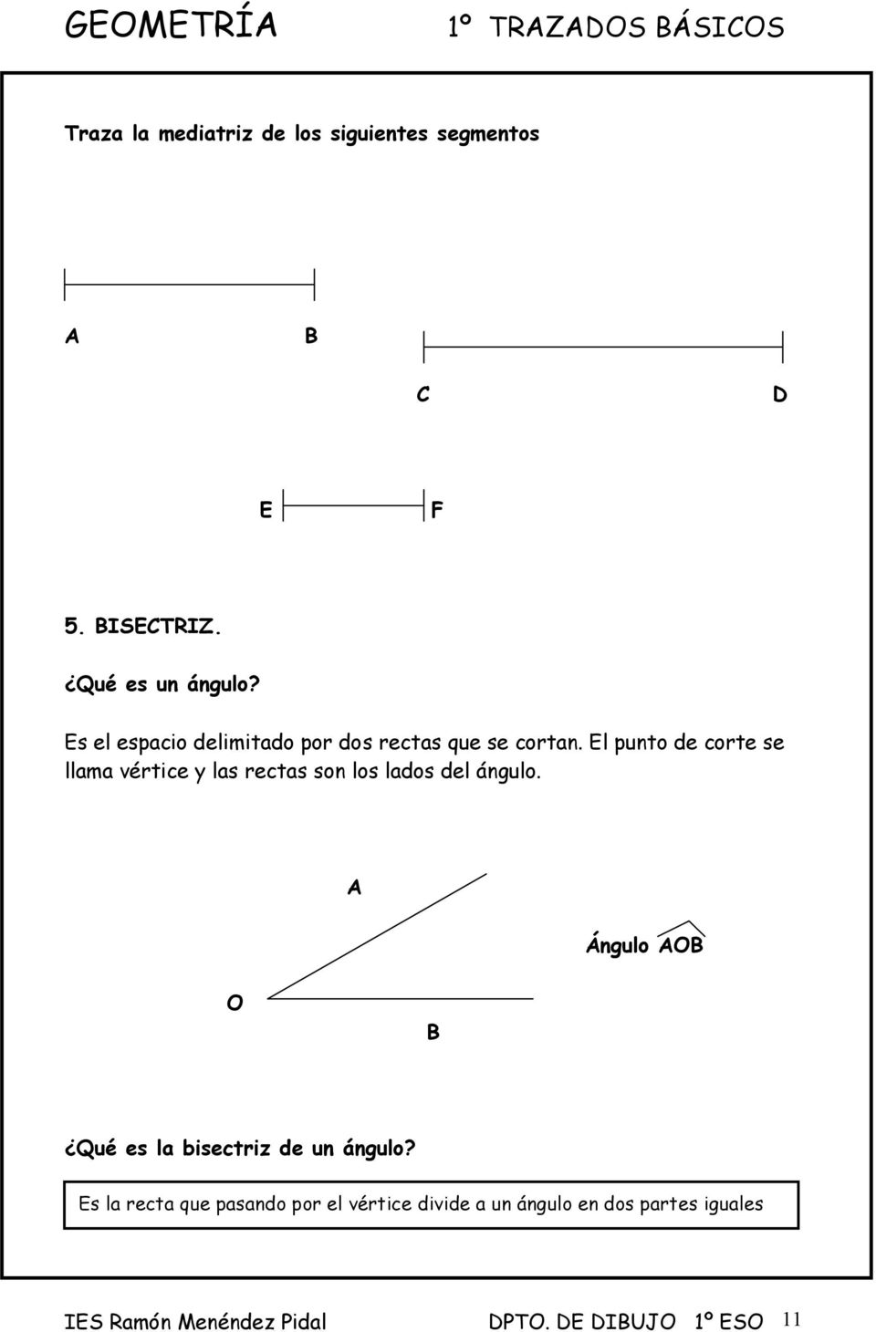 El punto de corte se llama vértice y las rectas son los lados del ángulo.