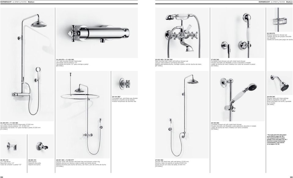 ] 25 023 360 / 25 000 360 Wall-mounted bath mixer with/without shower set Gruppo vasca esterno con/senza doccetta Batería para bañera/ducha, montaje a pared, con/sin ducha de mano [27 l/min.