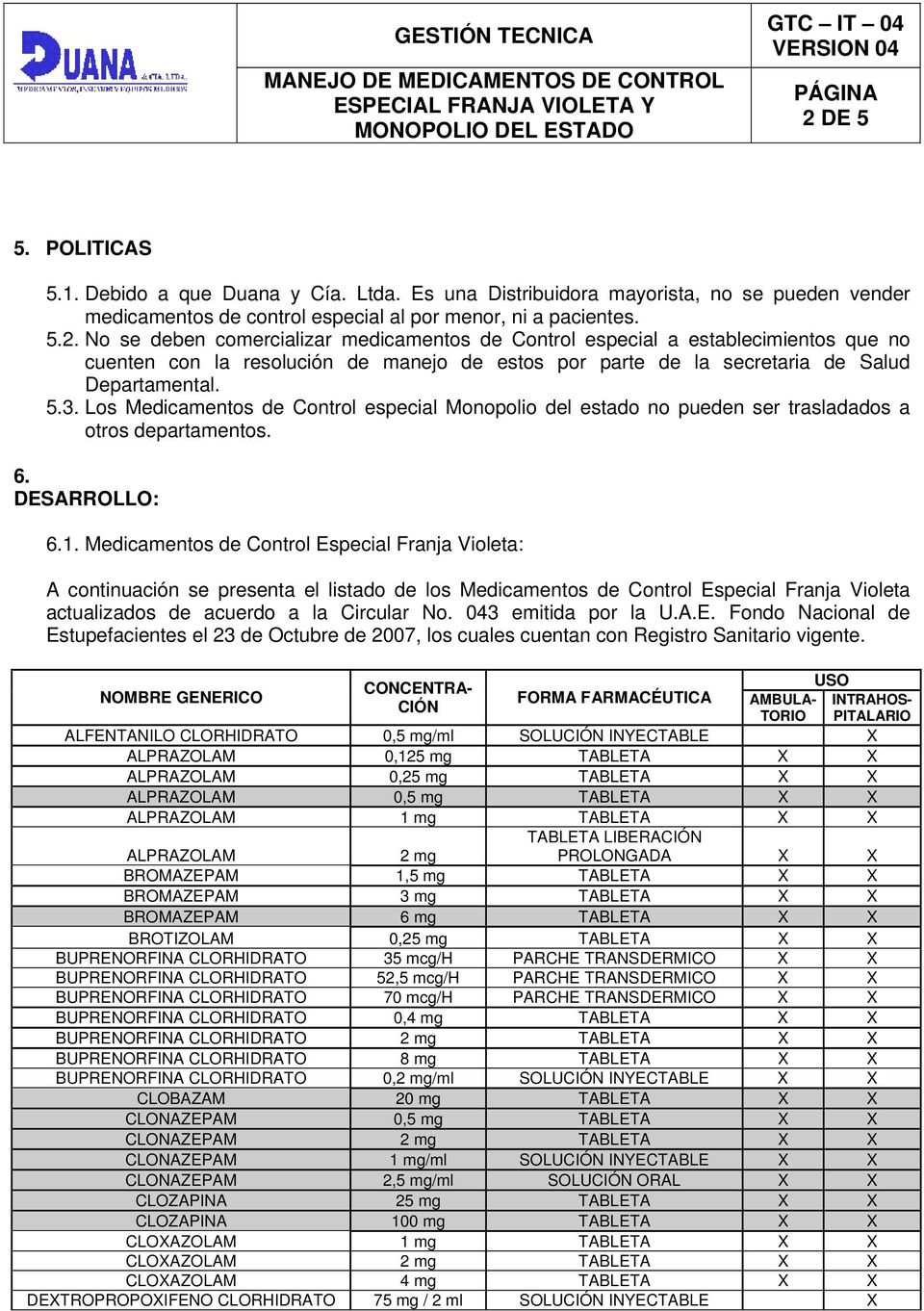 Medicamentos de Control Especial Franja Violeta: A continuación se presenta el listado de los Medicamentos de Control Especial Franja Violeta actualizados de acuerdo a la Circular No.
