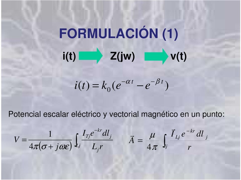 magnético en un punto: V = 4π e 1 ( + ) Tj σ jωε