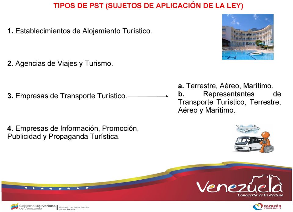 Empresas de Transporte Turístico. a. Terrestre, Aéreo, Marítimo. b.