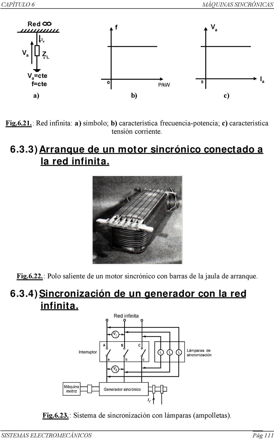 3)Arranque de un motor sincrónico conectado a la red infinita. Fig.6.22.