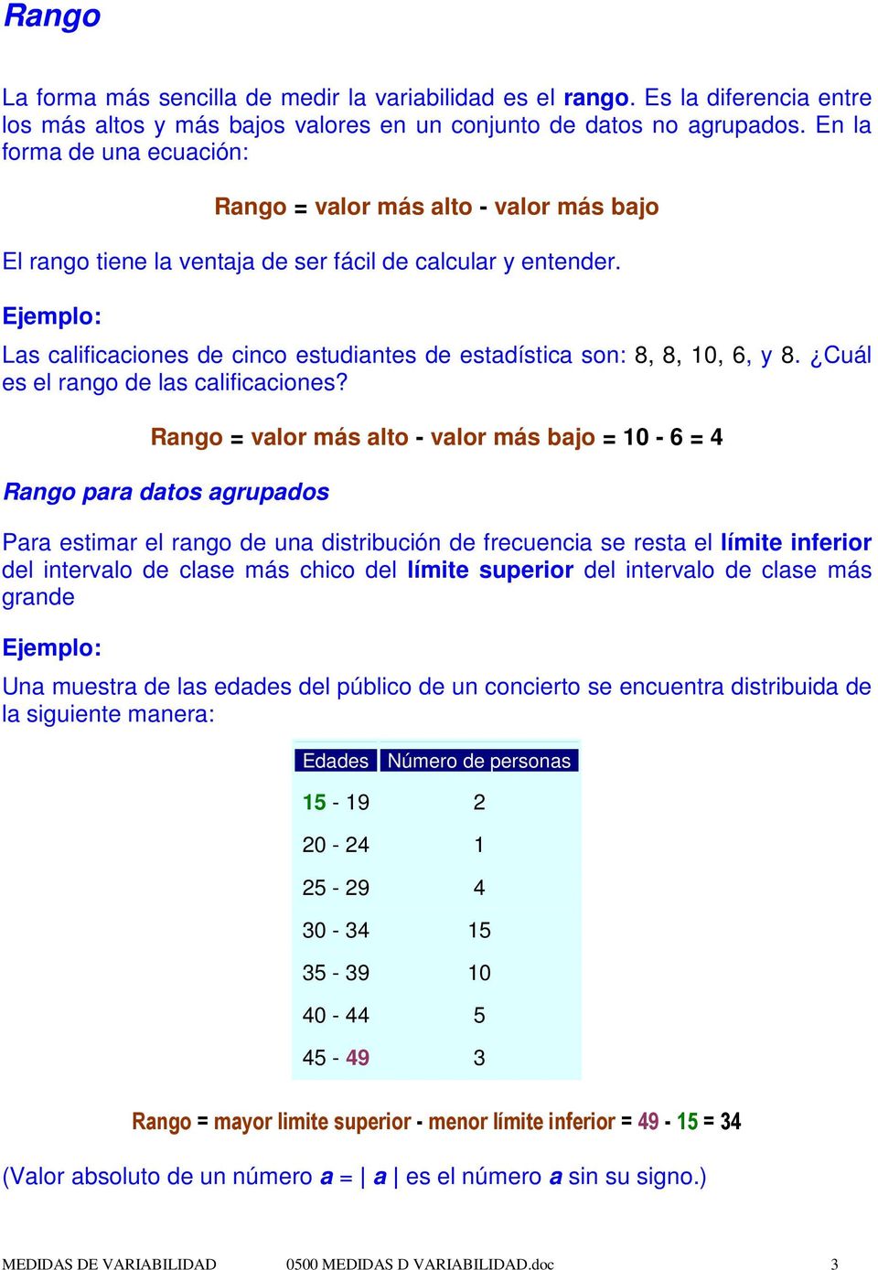 Ejemplo: Las calificaciones de cinco estudiantes de estadística son: 8, 8, 10, 6, y 8. Cuál es el rango de las calificaciones?