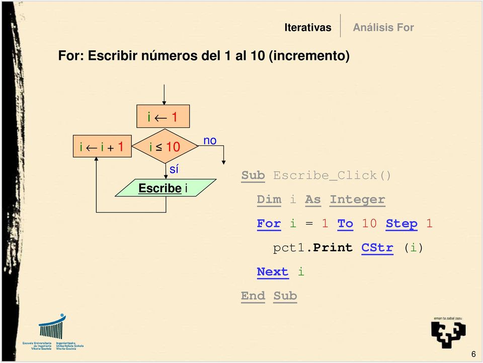 Sub Escribe_Click() Dim i As Integer For i =