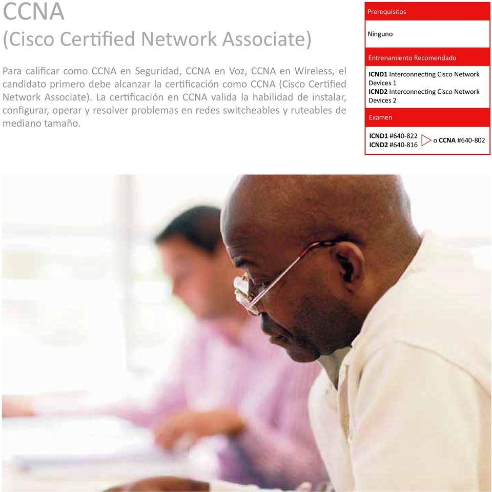 La certificación en CCNA valida la habilidad de instalar, configurar, operar y resolver problemas en redes switcheables y ruteables de
