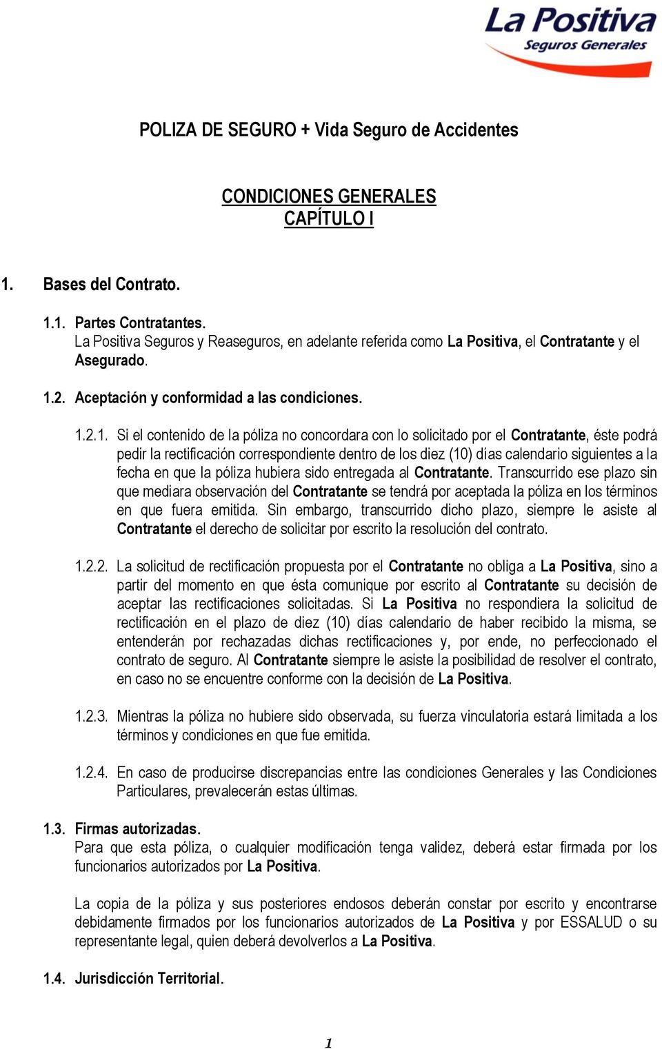POLIZA DE SEGURO + Vida Seguro de Accidentes CONDICIONES GENERALES CAPÍTULO  I - PDF Descargar libre