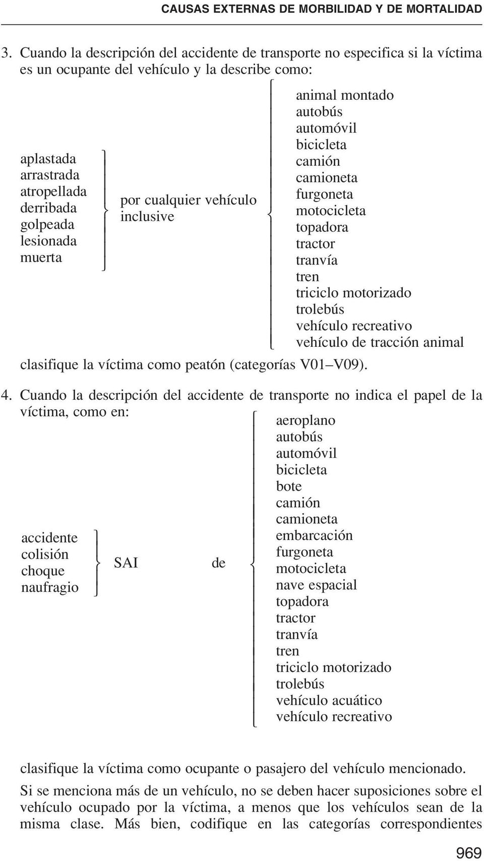 cualquier vehículo inclusive clasifique la víctima como peatón (categorías V01 V09).