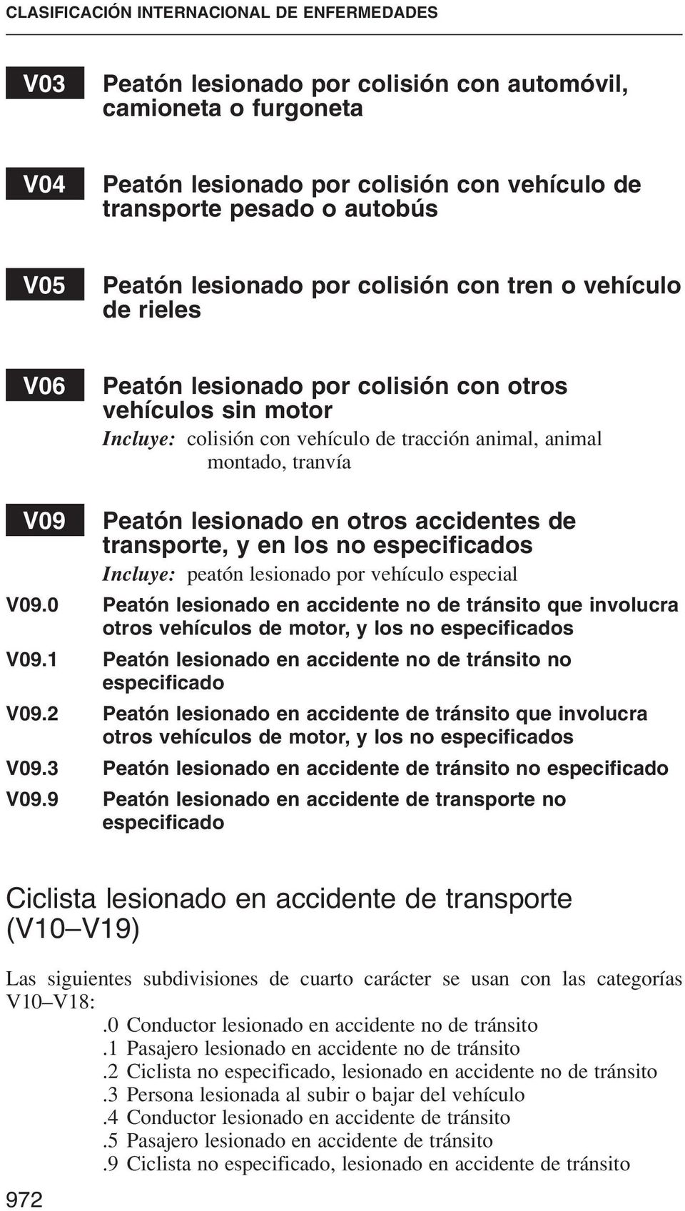 V09 Peatón lesionado en otros accidentes de transporte, y en los no especificados Incluye: peatón lesionado por vehículo especial V09.