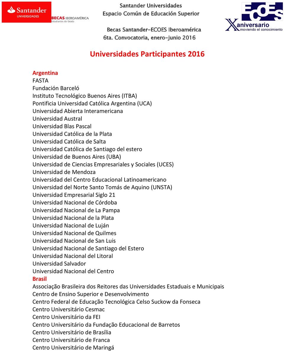 Ciencias Empresariales y Sociales (UCES) Universidad de Mendoza Universidad del Centro Educacional Latinoamericano Universidad del Norte Santo Tomás de Aquino (UNSTA) Universidad Empresarial Siglo 21