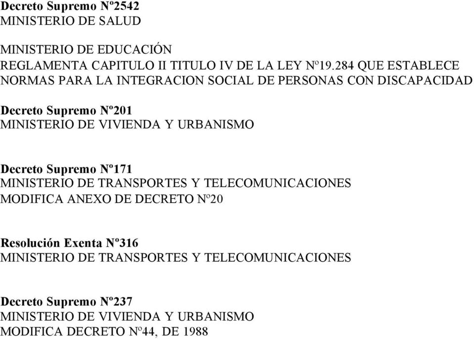 URBANISMO Decreto Supremo Nº171 MINISTERIO DE TRANSPORTES Y TELECOMUNICACIONES MODIFICA ANEXO DE DECRETO Nº20 Resolución Exenta