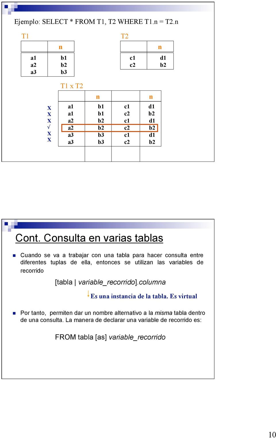 Consulta en varias tablas Cuando se va a trabajar con una tabla para hacer consulta entre diferentes tuplas de ella, entonces se utilizan las variables