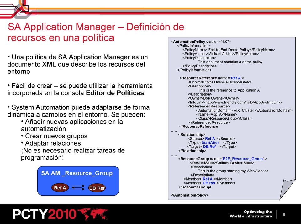 </PolicyInformation> Fácil de crear se puede utilizar la herramienta incorporada en la consola Editor de Políticas System Automation puede adaptarse de forma dinámica a cambios en el entorno.