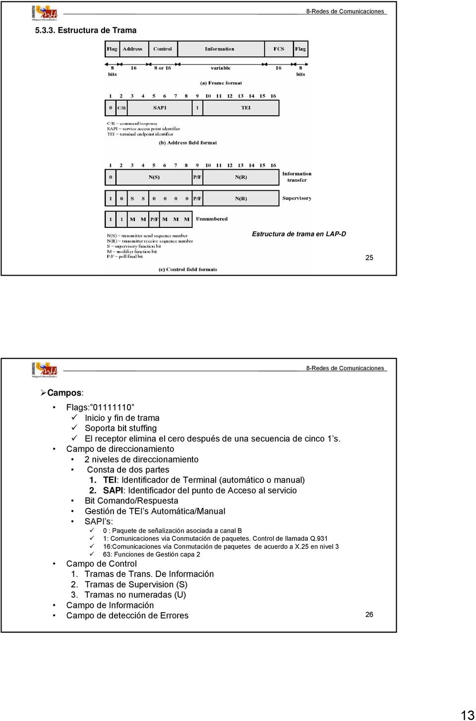 SAPI: Identificador del punto de Acceso al servicio Bit Comando/Respuesta Gestión de TEI s Automática/Manual SAPI s: 0 : Paquete de señalización asociada a canal B 1: Comunicaciones vía Conmutación
