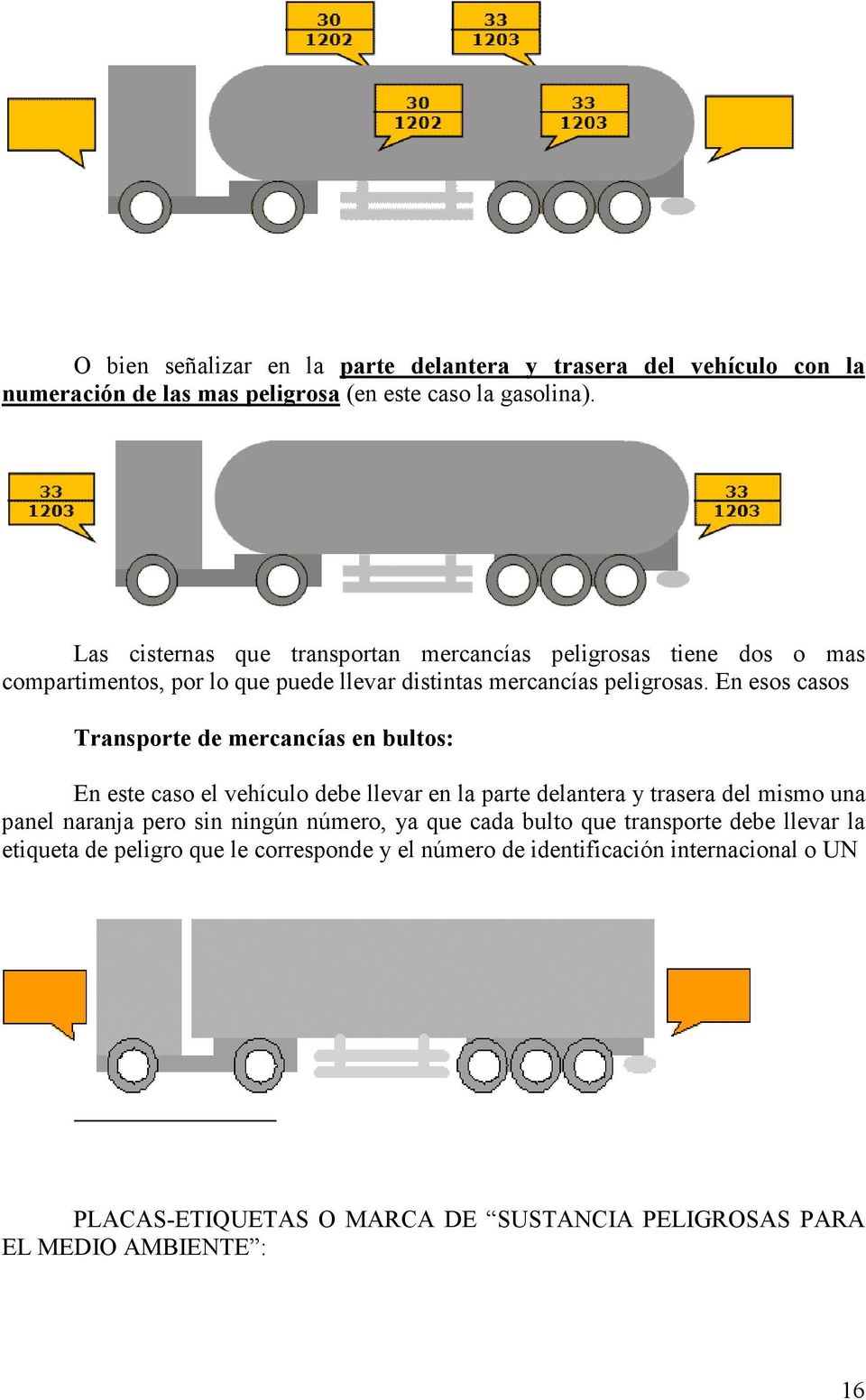En esos casos Transporte de mercancías en bultos: En este caso el vehículo debe llevar en la parte delantera y trasera del mismo una panel naranja pero sin ningún