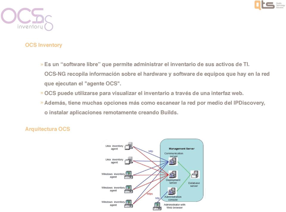 OCS". OCS puede utilizarse para visualizar el inventario a través de una interfaz web.