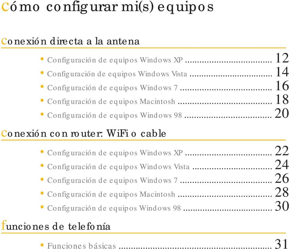 .. 20 conexión con router: WiFi o cable Configuración de equipos Windows XP... 22 Configuración de equipos Windows Vista.