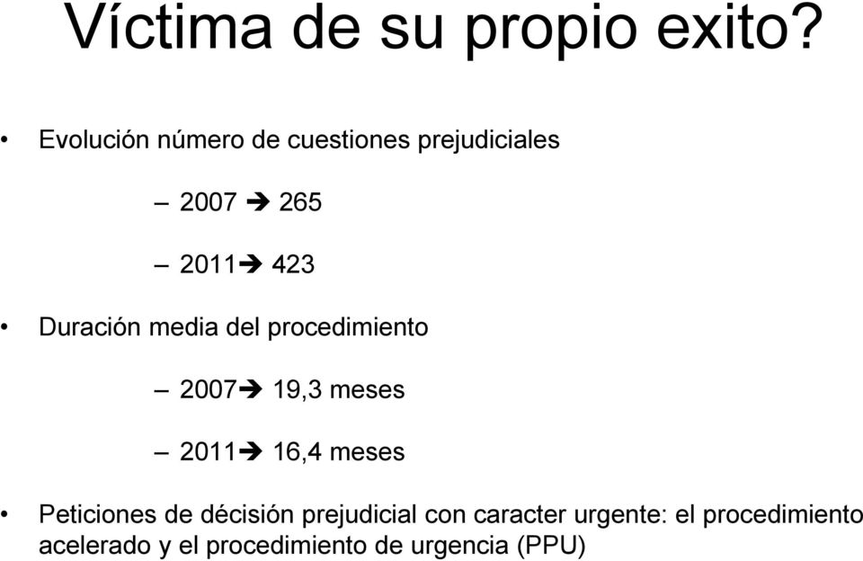 Duración media del procedimiento 2007 19,3 meses 2011 16,4 meses