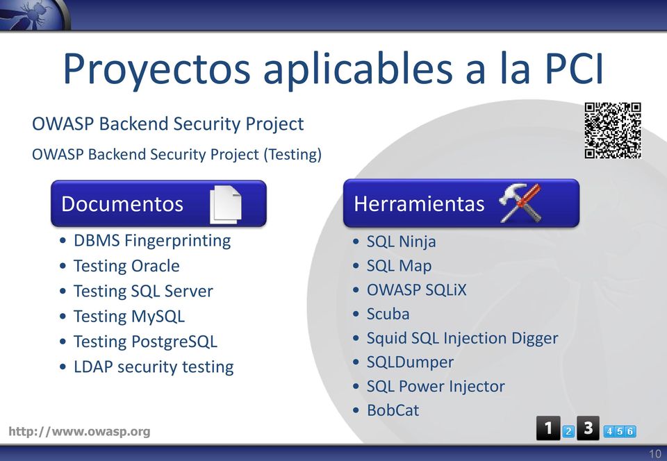 Testing MySQL Testing PostgreSQL LDAP security testing Herramientas SQL Ninja SQL