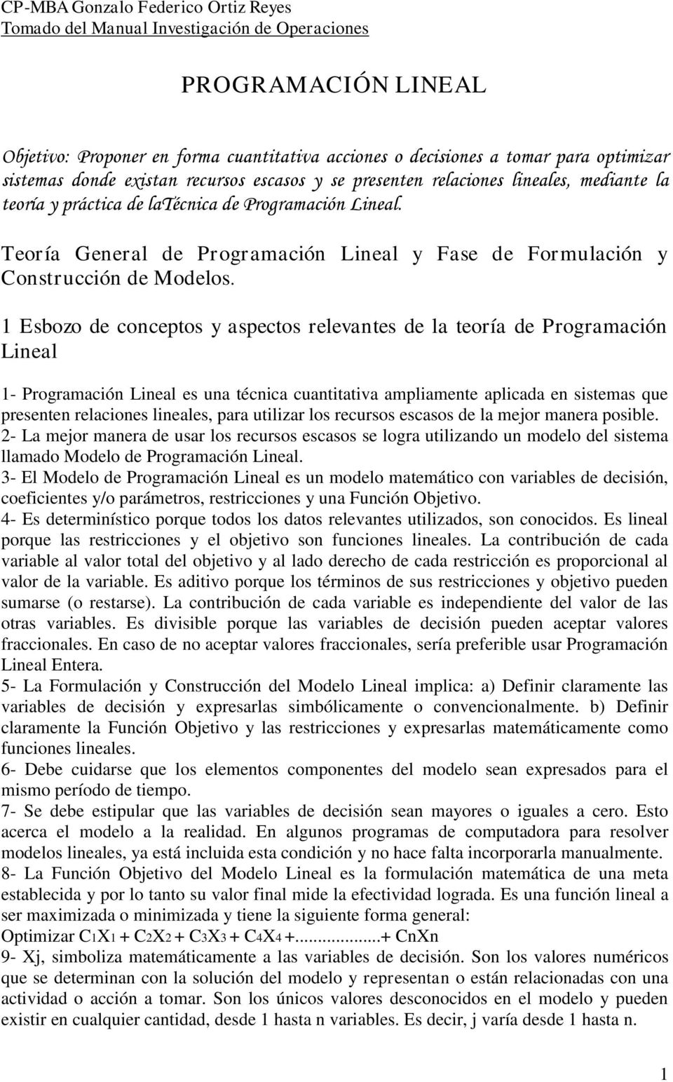 PROGRAMACIÓN LINEAL Teoría General de Programación Lineal y Fase de  Formulación y Construcción de Modelos. - PDF Free Download
