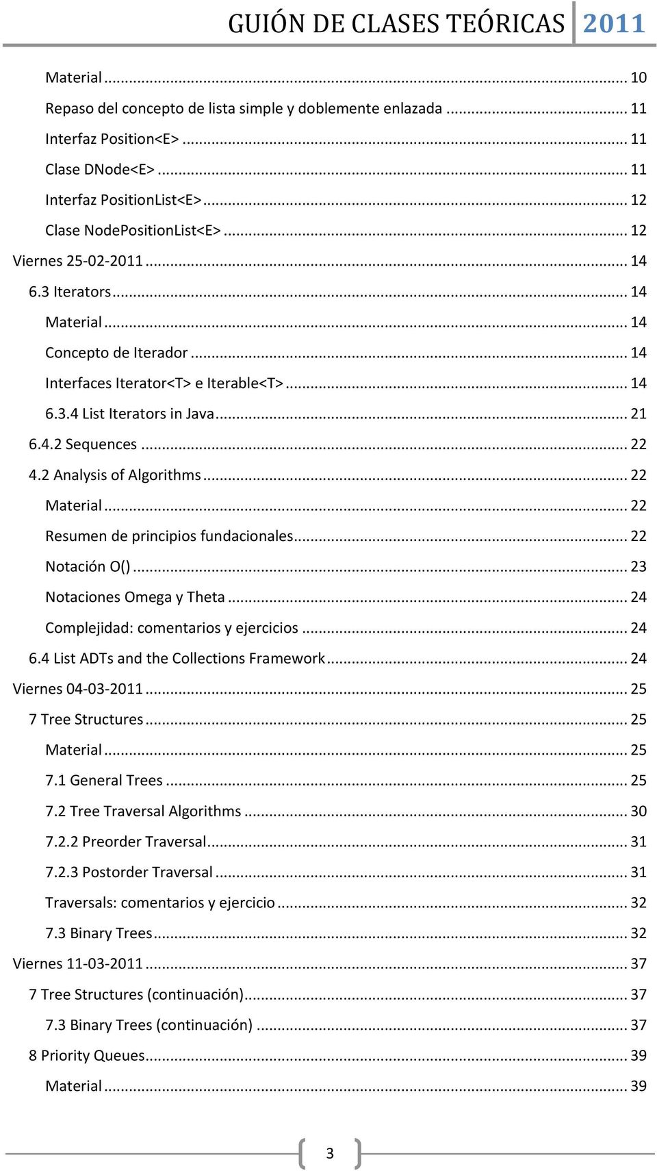 2 Analysis of Algorithms... 22 Material... 22 Resumen de principios fundacionales... 22 Notación O()... 23 Notaciones Omega y Theta... 24 Complejidad: comentarios y ejercicios... 24 6.
