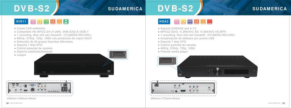 HDCP Selección de 32 grupos favoritos diferentes Juegos Soporta DVBS/S2 and A-TV MPEG2 SD/D, H.264/AVC SD, H.