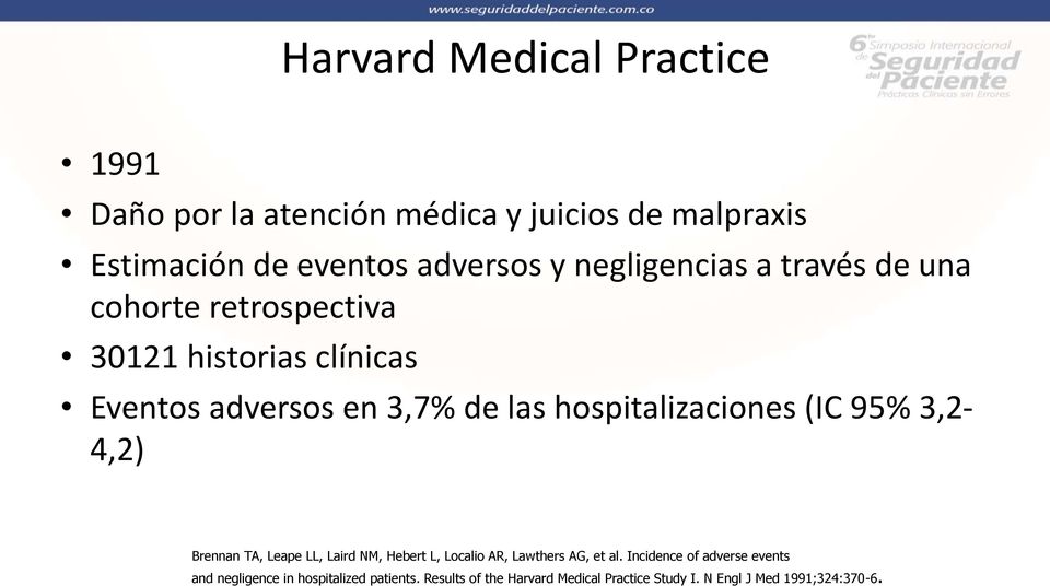 hospitalizaciones (IC 95% 3,2-4,2) Brennan TA, Leape LL, Laird NM, Hebert L, Localio AR, Lawthers AG, et al.