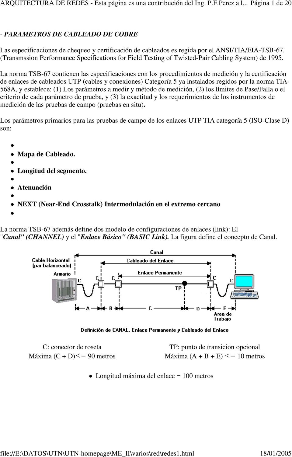 (Transmssion Performance Specifications for Field Testing of Twisted-Pair Cabling System) de 1995.