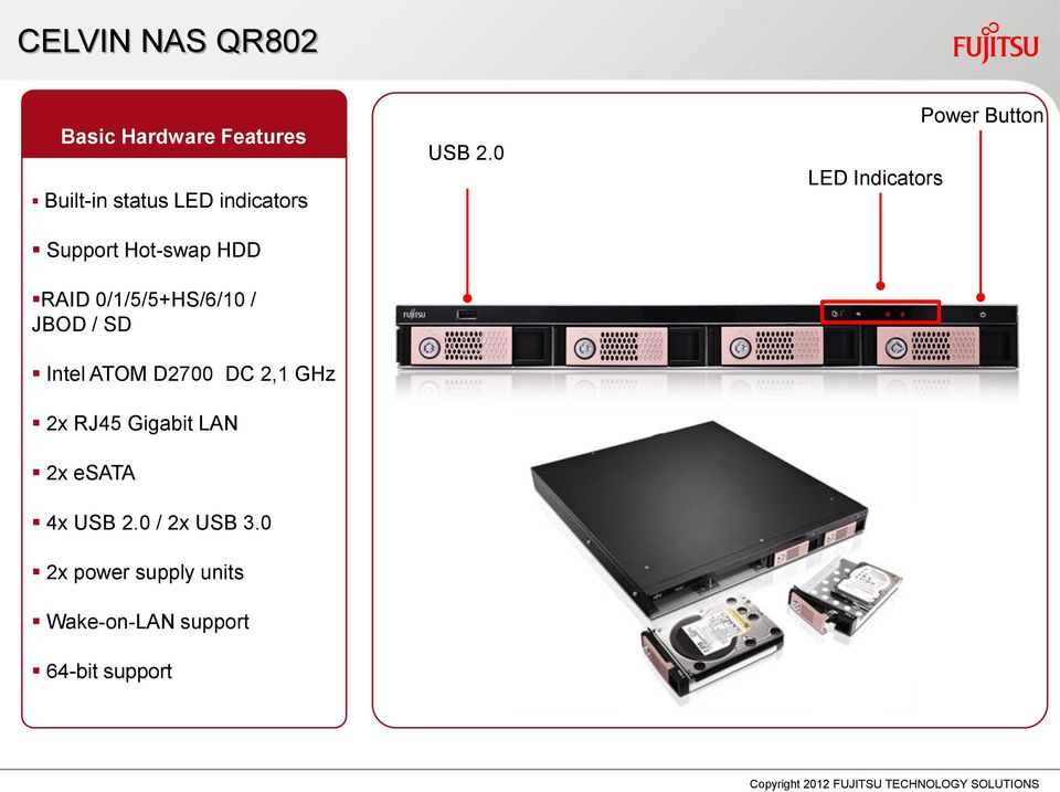 2,1 GHz 2x RJ45 Gigabit LAN 2x esata 4x USB 2.0 / 2x USB 3.