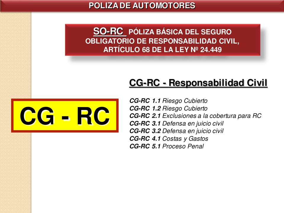 2 Riesgo Cubierto CG-RC 2.1 Exclusiones a la cobertura para RC CG-RC 3.