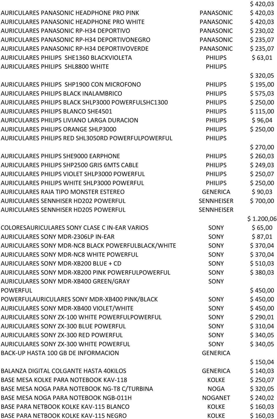 WHITE PHILIPS $ 320,05 AURICULARES PHILIPS SHP1900 CON MICROFONO PHILIPS $ 195,00 AURICULARES PHILIPS BLACK INALAMBRICO PHILIPS $ 575,03 AURICULARES PHILIPS BLACK SHLP3000 POWERFULSHC1300 PHILIPS $