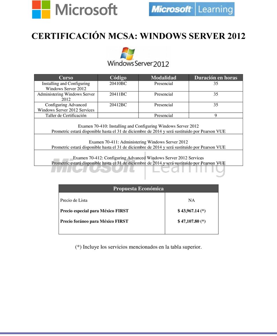 Services Taller de Certificación Presencial 9 Examen 70-410: Installing and Configuring Windows Server 2012 Examen