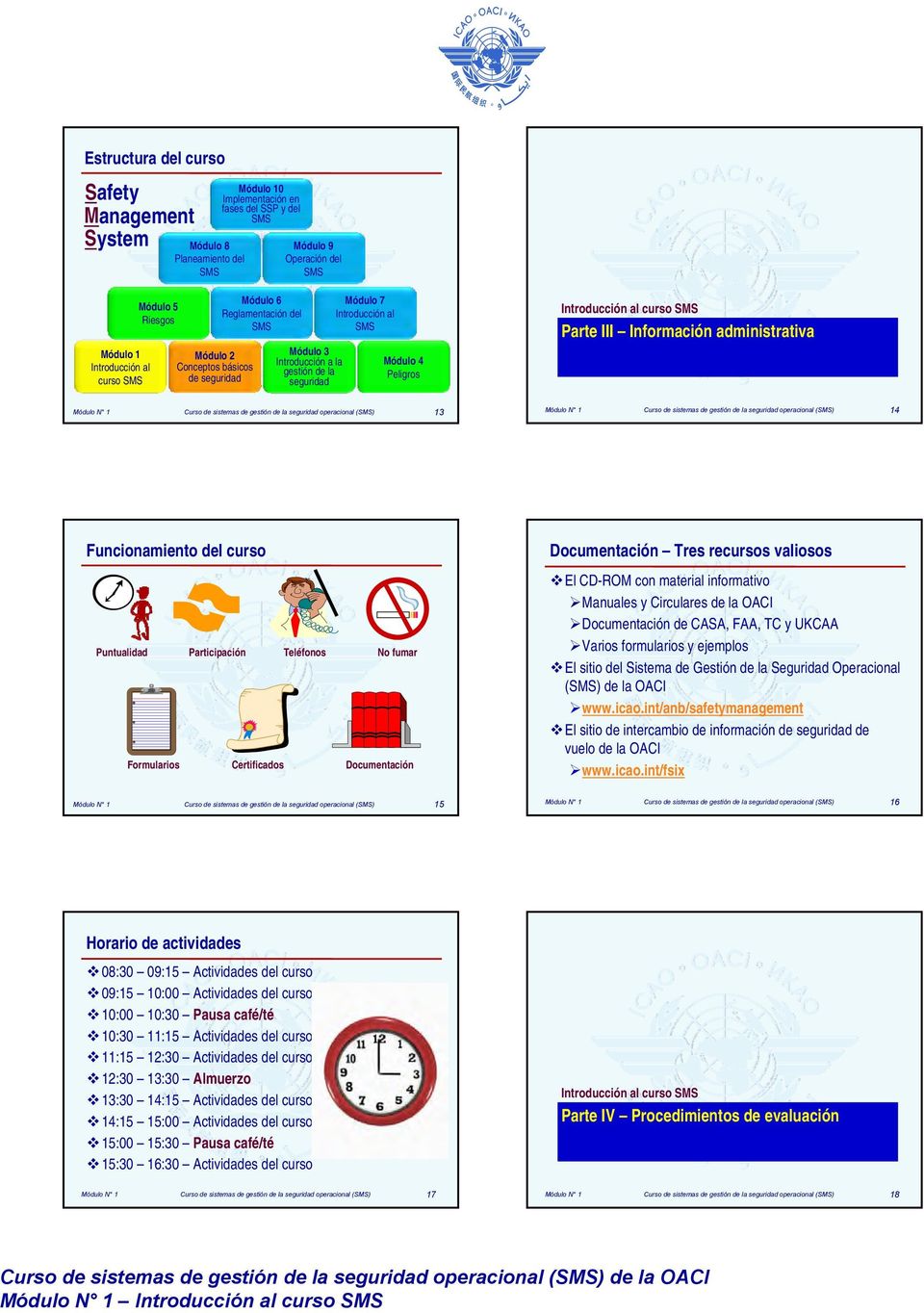 curso SMS Parte III Información administrativa Módulo N 1 Curso de sistemas de gestión de la seguridad operacional (SMS) 13 Módulo N 1 Curso de sistemas de gestión de la seguridad operacional (SMS)